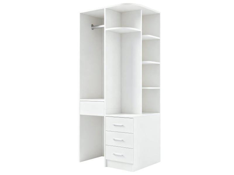  Armoire chambre penderie 70x55x175 cm - étagères, tiroirs et espace de rangement ouvert - blanc  - Conforama D