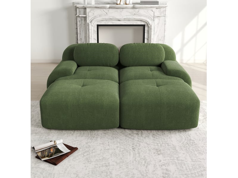  Canapé modulaire 2 places modenvie sans cadre en velours côtelé vert 208 x 178 x 70 cm  - Conforama D