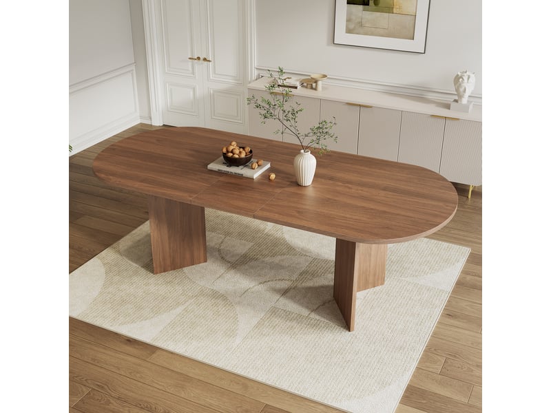  Table à manger ovale extensible couleur noyer, dimensions 140‑180 × 90 × 75 cm pour salle à manger  - Conforama D