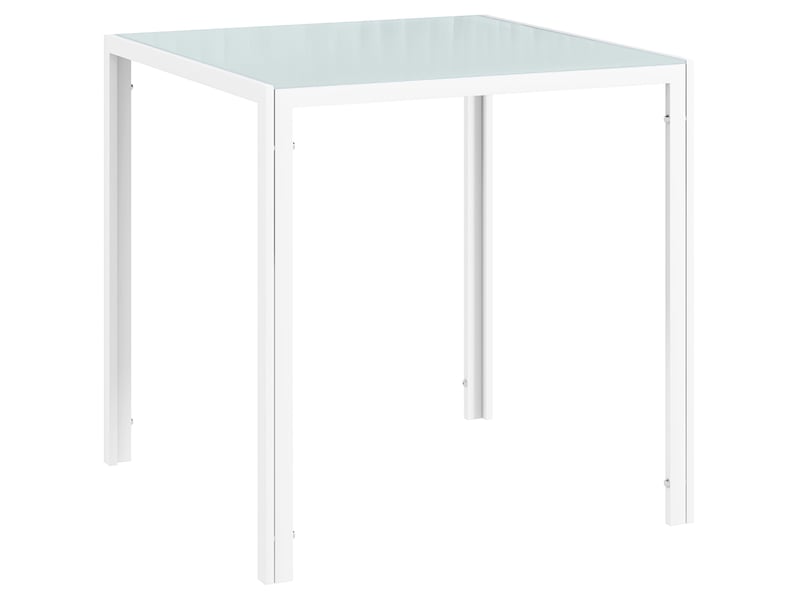  Table de salle à manger carrée pour 4 personnes avec plateau en verre et cadre métallique blanc, 75 × 75 × 75 cm  - Conforama A