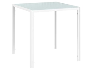 Table de salle à manger carrée pour 4 personnes avec plateau en verre et cadre métallique blanc, 75 × 75 × 75 cm