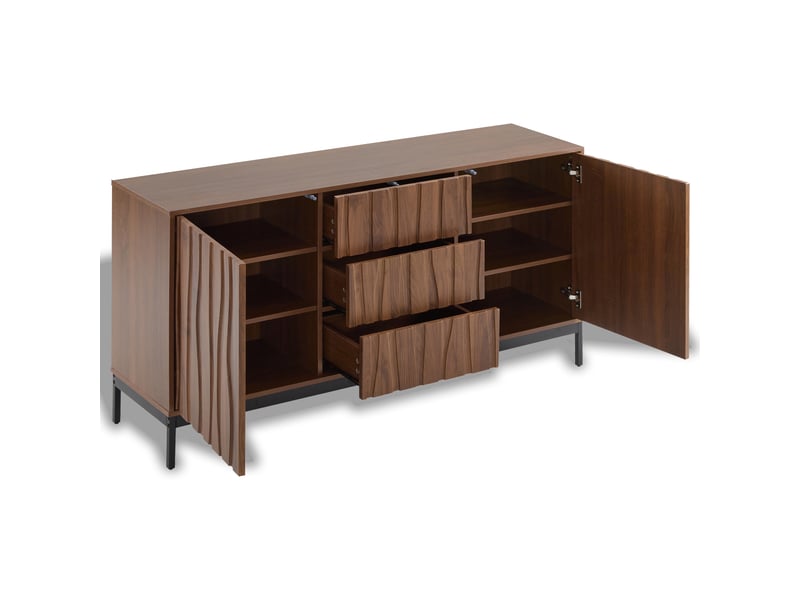 Buffet moderne chêne foncé avec 3 tiroirs, grand rangement, meuble cuisine salon, 150 cm - Conforama D