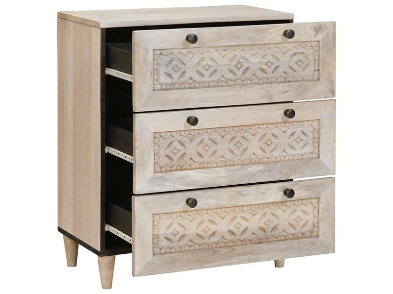  Buffet, meuble de rangement salon 60 x 33 x 75 cm bois de manguier massif blanc  - Conforama B