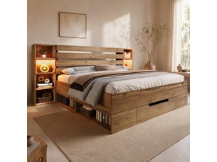 Lit avec rangement 180x200 cm <strong>COVREO </strong>  <strong></strong> coloris bois clair