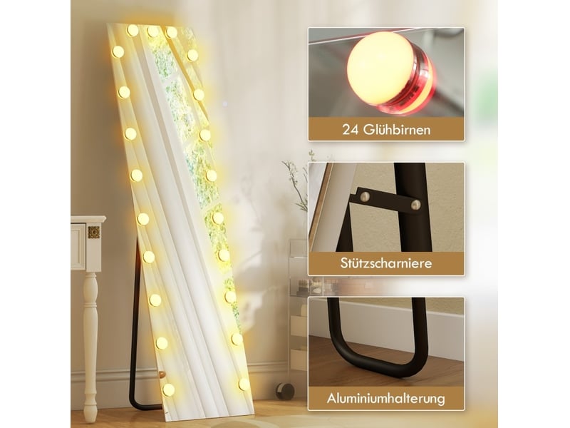  Miroir sur pied rectangulaire 40 x 150 cm, 21 ampoules led rgb à 7 couleurs, tactile, mémoire, à poser  - Conforama D