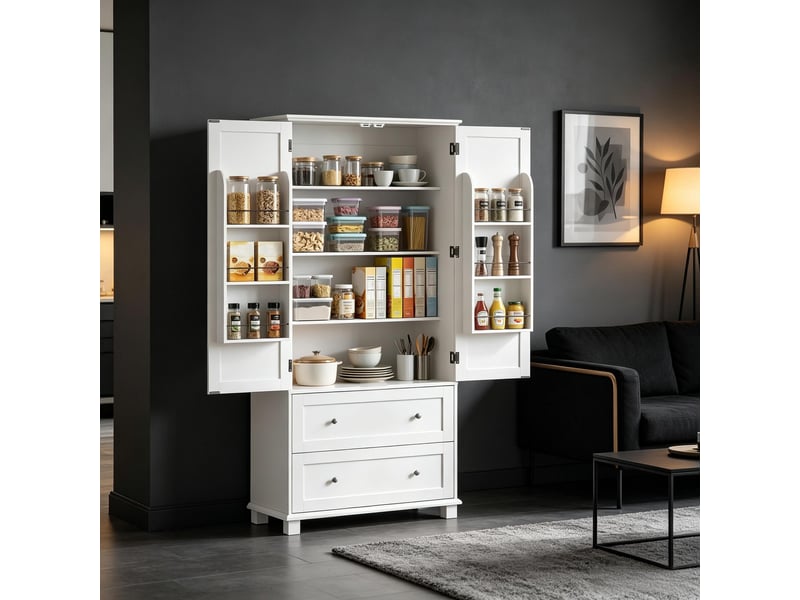  Buffet haut de cuisine, 2 portes, 2 tiroirs, 6 rangements et étagères réglables  - Conforama D
