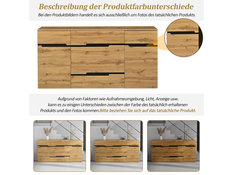 Buffet large 160x40x80 cm, meuble bas étroit idéal couloir, 2 portes et 4 tiroirs pour rangement - Conforama E