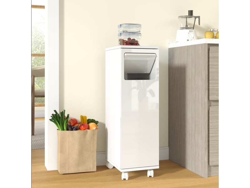  Buffet de cuisine - 24,2x35,1x80,2 cm - meuble poubelle roulant avec 1 porte et support sac poubelle - blanc  - Conforama C