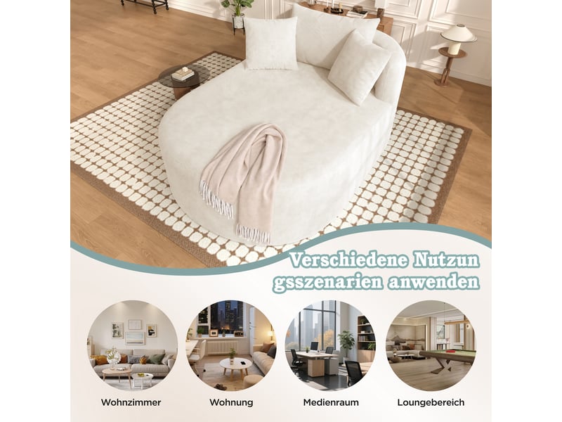  Fauteuil relax ovale à assise profonde sans montage  - coussin de soutien velours côtelé beige clair  - Conforama E