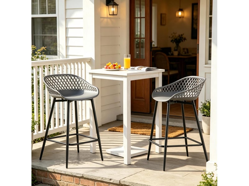  Tabouret de bar lot de 2 avec dossier ajouré, accoudoirs, repose-pieds et pieds réglables en pp et métal gris  - Conforama D