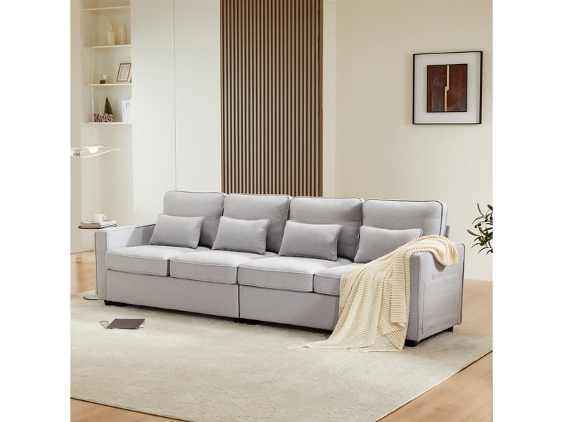  Canapé 4 places, canapé de salon – avec accoudoirs, pour salon, en lin, pour appartement  - Conforama D