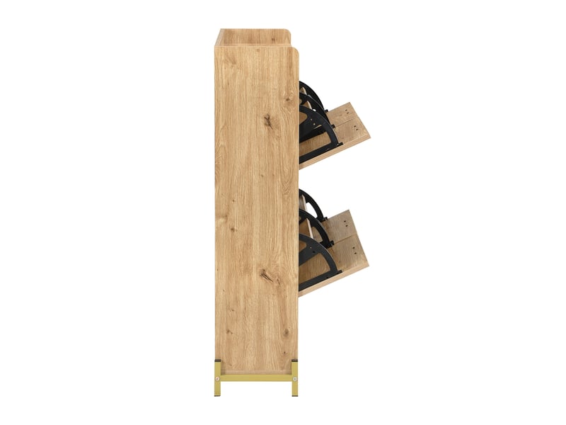  Meuble à chaussures en bois, 4 portes en rotin, cadre métallique et étagère supérieure de rangement  - Conforama E