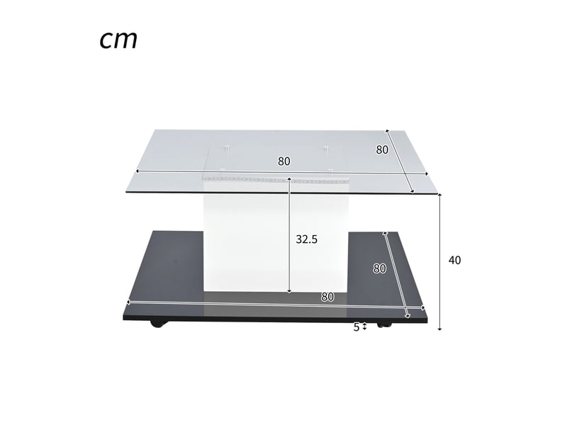  Table basse avec plateau en verre trempé, led réglable et roulettes, pour salon moderne, noir et blanc, 80 × 80 × 40 cm  - Conforama D
