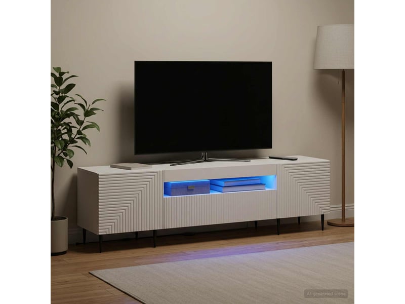 Meuble tv - banc tv - meuble de rangement led blanc bois d'ingénierie - Conforama D