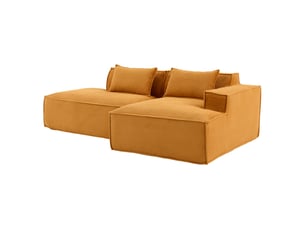 Canapé modulable droit 2pl 233x129x70 cm, meuble de salon, agréable et contemporain, coussins, polyester, jaune moutarde