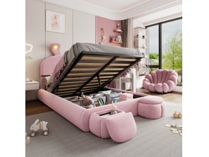 Lit avec rangement 140x200 cm MEUBLIV coloris rose