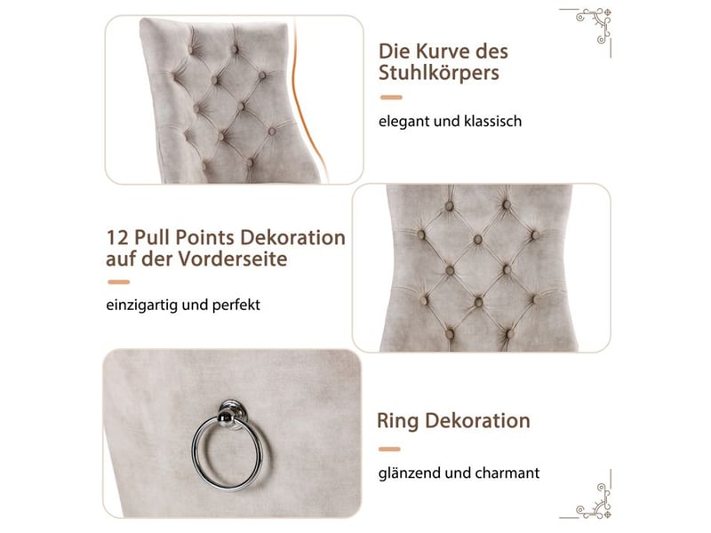  Chaise de salle à manger - velours - beige clair - dossier haut - lot de 6 beige - Conforama D