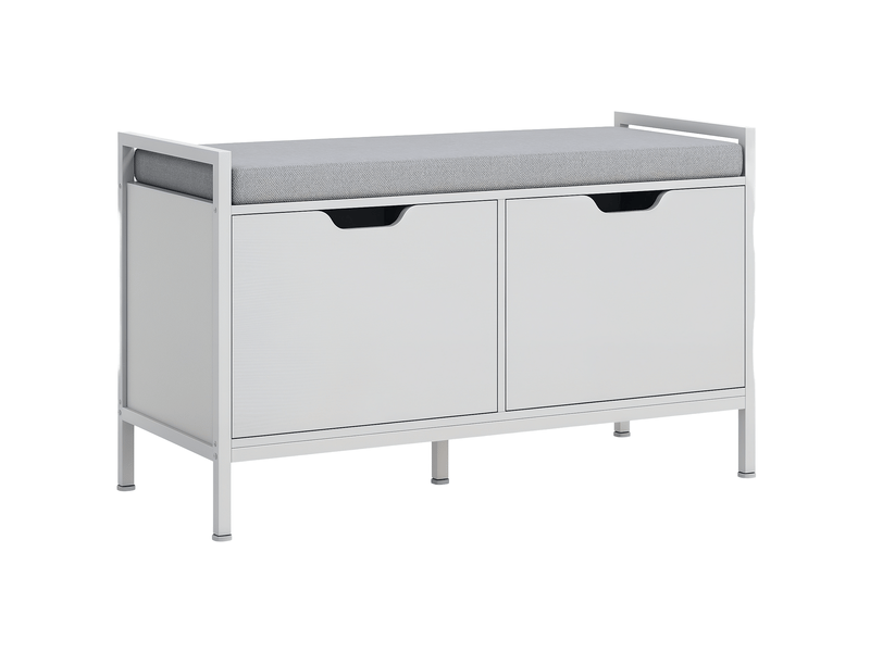  Banc meuble à chaussures, 2 placards, meuble d'entrée avec coussin rembourrée, 84l x 35p x 50h cm, blanc  - Conforama A