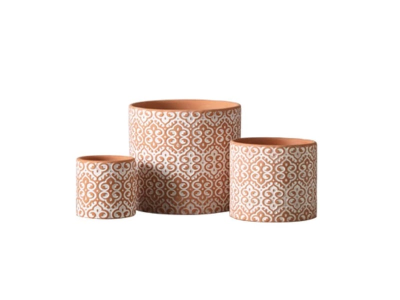  Lot de 3 pots de fleurs bohème en terre cuite rouge – cache-pots décoratifs en céramique pour intérieur et extérieur  - Conforama A