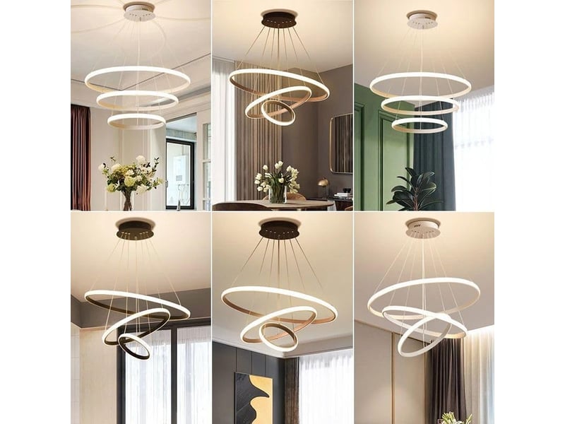  Suspension led noire à 3 anneaux dimmables pour table à manger (54 w) | luminaire suspendu réglable en hauteur avec télécommande  - Conforama E