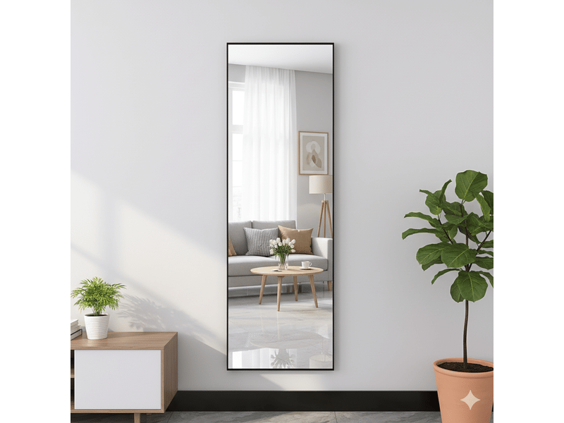  Miroir sur pied 162x53cm noir - miroir mural pleine longueur - cadre en alliage d'aluminium - verre trempé hd anti-explosion  - Conforama D