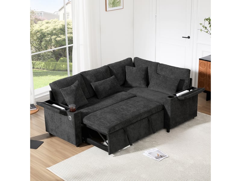  Canapé d'angle, canapé convertible, gris, porte-gobelets, usb, pour salon et séjour, adapté à l'espace de vie  - Conforama R