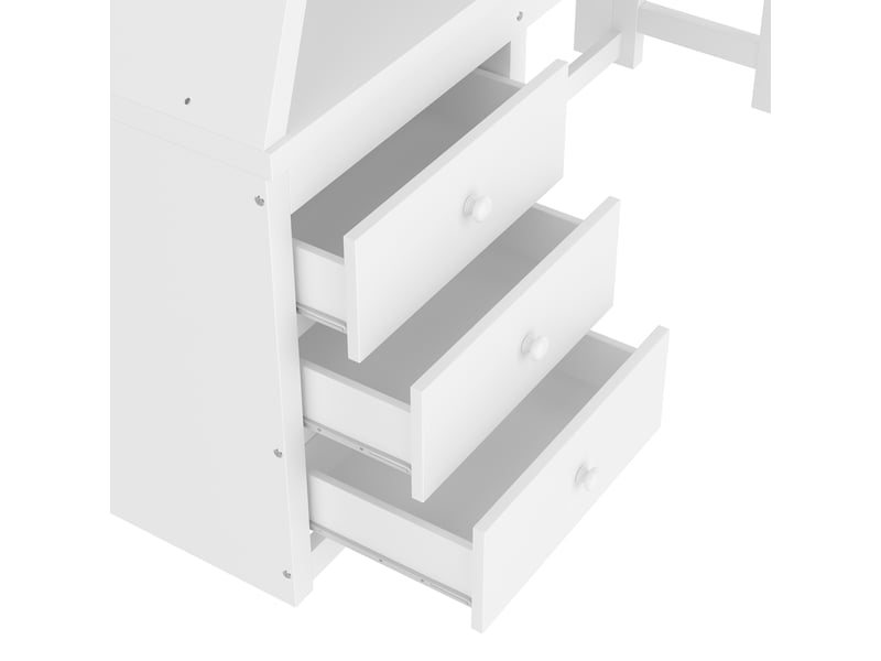  Lit superposé enfant 200×90 cm et 200×140 cm avec bureau, bibliothèque et 3 tiroirs, sans matelas, blanc  - Conforama E