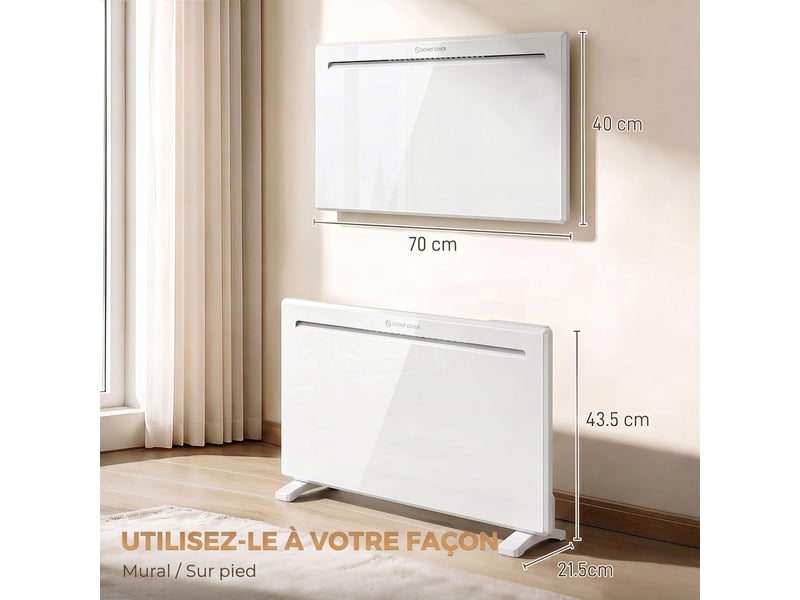  Radiateur électrique 1500 w connecté wifi sur pied ou mural, commandes vocales, 4 modes, écran led, 70x21,5x43,5cm blanc  - Conforama C