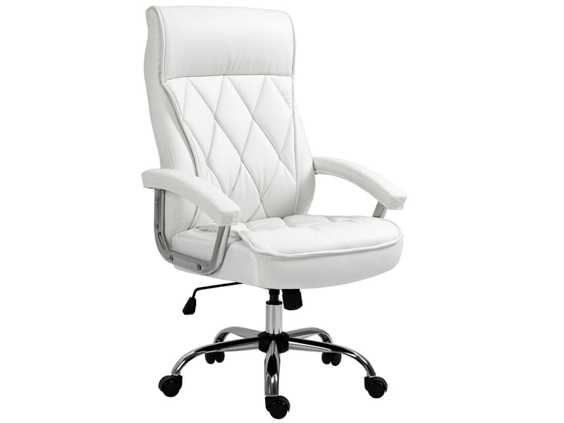  Chaise de bureau ergonomique blanche en cuir régénéré, réglable et basculante, avec roulettes 360°  - Conforama A