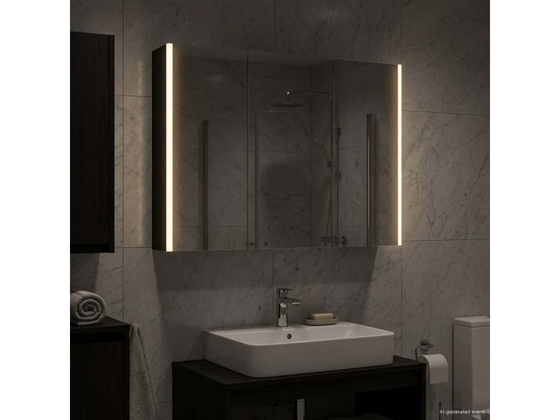 Armoire miroir salle de bain, meuble de rangement chêne noir 103.5x15.5x70 cm - Conforama B
