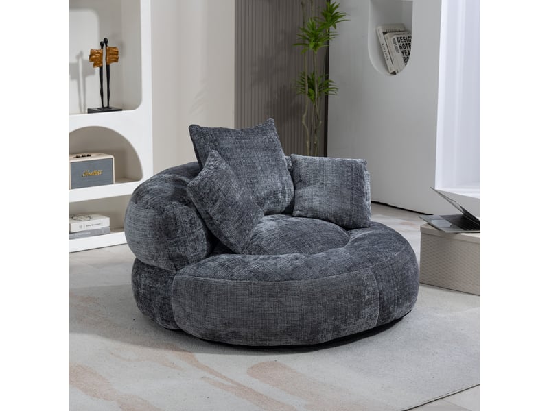  Fauteuil inclinable - à dossier haut - avec 3 coussins - résistant et confortable - chenielle - gris  - Conforama B