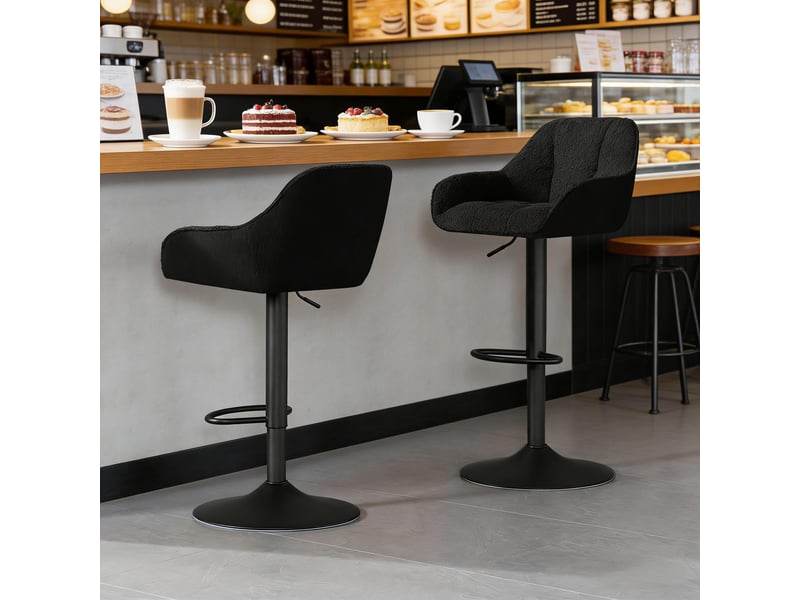  Tabouret de bar pivotant réglable en hauteur avec dossier, lot de 2, en chenille et noir  - Conforama B