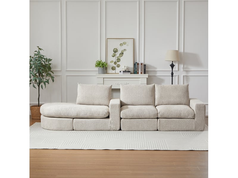 Canapé modulable modenvie en chenille beige 3 places avec méridienne réversible en l 250 x 160 x 80 cm - Conforama D