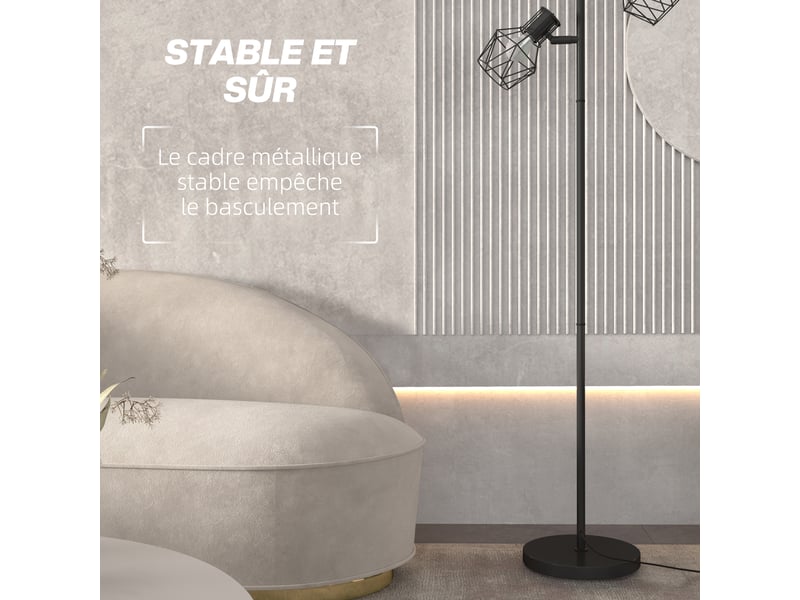  Lampadaire sur pied salon lampe sur pied 3 lumières adaptée aux ampoules e27 (non incluses) 41 x 28 x 169 cm noir  - Conforama W