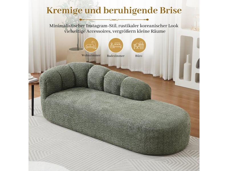  Canapé convertible, canapé-lit, en chenille, vert sauge, sans accoudoirs, finition capitonnée, design moderne, forme incurvée  - Conforama D