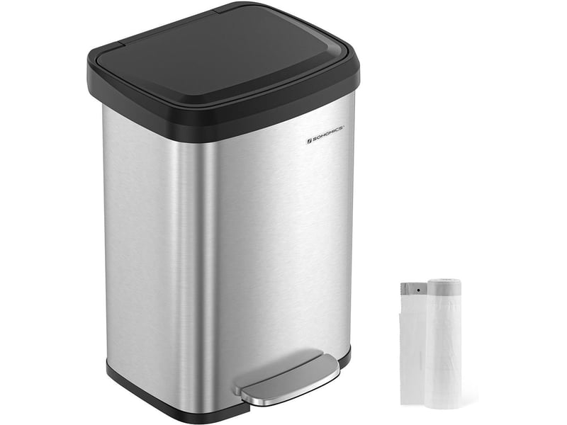  Poubelle à pédale grande capacité 50 l design moderne cuisine 40,4 x 32,1 x 58,5 cm en métal argent 12_0010634  - Conforama A