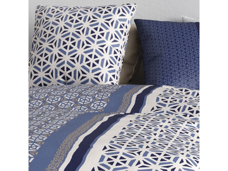  Parure housse de couette 260x240cm + 2 taies motif géométrique bleu 100% coton - orane ORANE - Conforama D