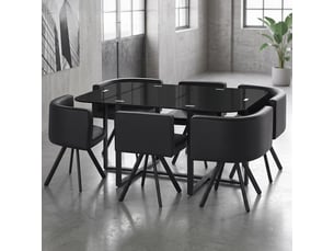 Table 90x150cm avec 6 sièges gain de place mosaic xl verre noir et métal noir