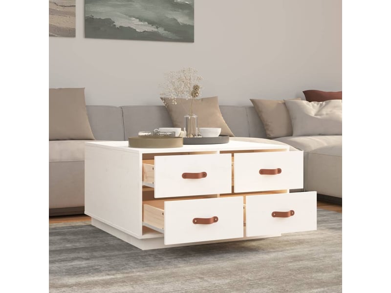  Table basse | table d'appoint salon blanc 80x80x45 cm bois massif de pin  - Conforama D