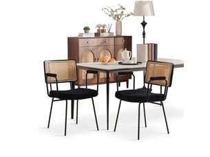 Lot de 2 chaises de salle à manger, chaise noire avec accoudoirs, dossier aspect rotin et pieds en métal