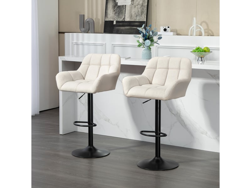  Ensemble de 2 tabourets de bar, style rétro, hauteur réglable, similicuir aspect lin, crème et noir  - Conforama D