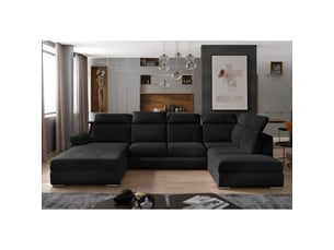 Canapé panoramique convertible majesta 5 places noir – angle droit avec coffre