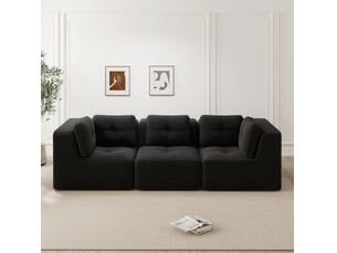 Canapé 3 places modulaire sans cadre en velours côtelé noir, assise profonde