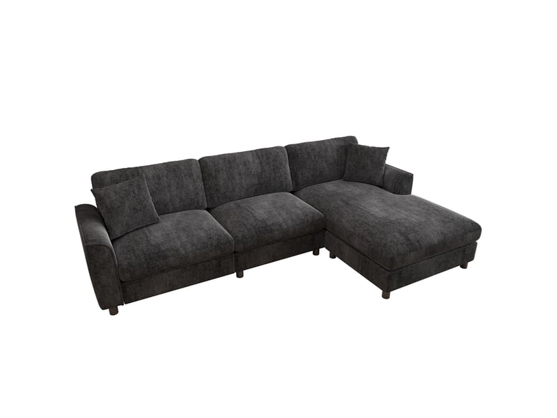 Canapé d’angle 3 places avec méridienne réversible en tissu chenille gris, 256x137x79 cm - Conforama A