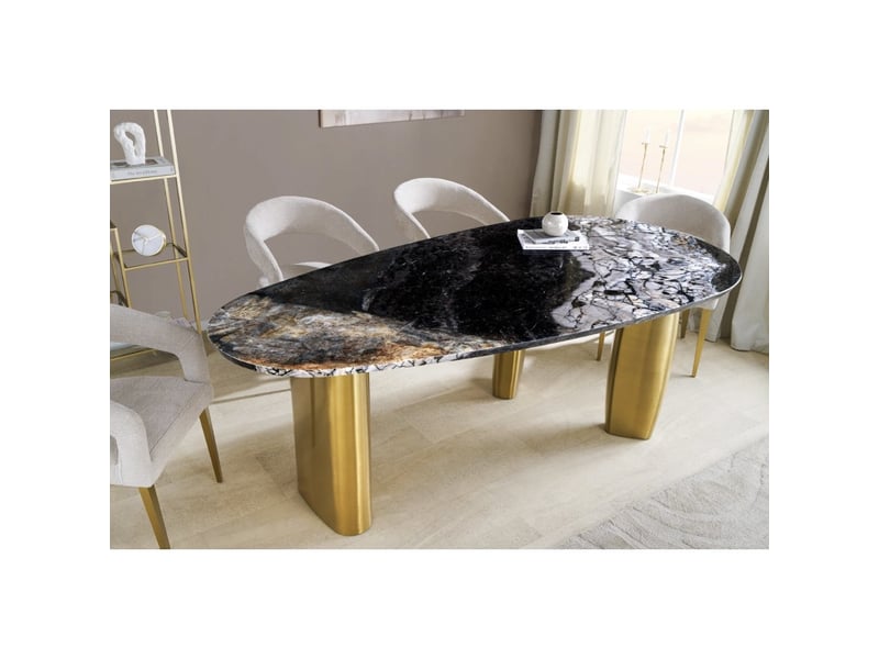 Table de salle à manger nera – ovale 200 cm – plateau marbre gris – pieds métal or – style chic - Conforama D