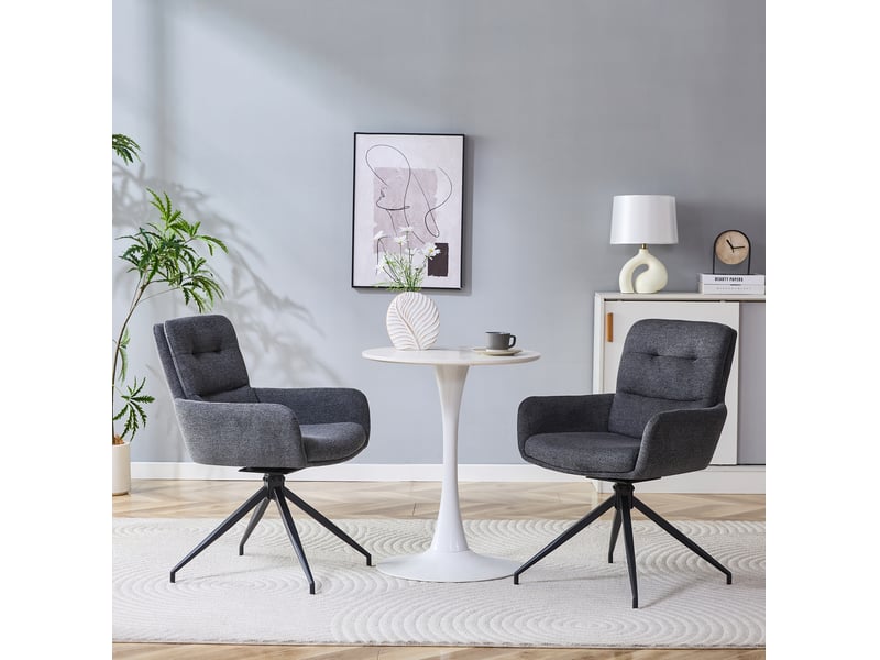  Lot de 2 chaises de salle à manger 49x50x85 cm, fauteuil de table cuisine, pivotantes 360°, cadre métal, assise pu, noir et gris foncé  - Conforama D