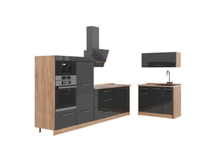 Vicco cuisine, anthracite haute brillancechêne de force doré, 380cm, pt chêne