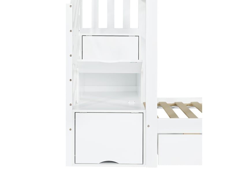 Lit superposé enfant 90 x 200 cm avec toboggan, escalier et 2 tiroirs, pin, mdf et contreplaqué, blanc C-CRAFTLINK - Conforama D
