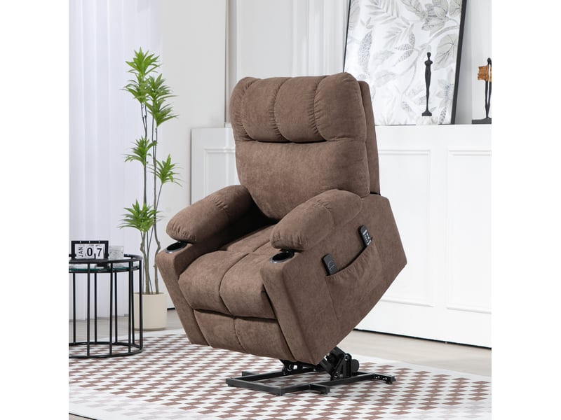 Fauteuil relax électrique releveur avec massage, chaleur et deux porte-gobelets en polyester marron  - Conforama B