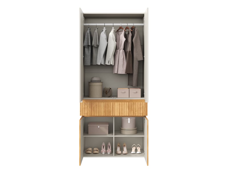  Armoire penderie 90 x 50 x 200 cm gris clair et bois, 4 portes, 1 tiroir et tringle de rangement  - Conforama A